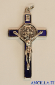 Croce-medaglia di San Benedetto ottone bagno nichel