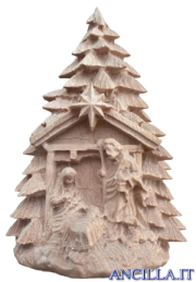 Albero di Natale con Sacra Famiglia legno naturale