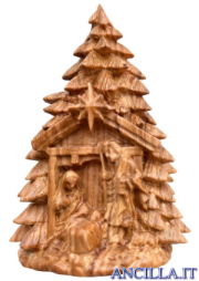 Albero di Natale con Sacra Famiglia legno ulivo