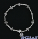 Bracciale rosario elastico medaglia miracolosa e croci argentate