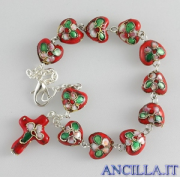 Bracciale cuore cloisonnè rosso