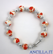 Bracciale elastico ceramica motivo floreale rosso