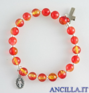 Bracciale elastico perle vetro bicolore rosso/giallo e medaglia miracolosa