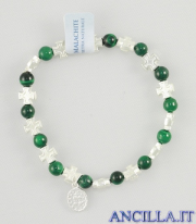 Bracciale elastico pietra naturale malachite e medaglia miracolosa