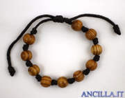 Bracciale legno d'ulivo su corda con Tau