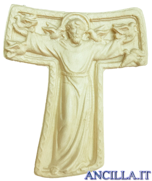 Croce con San Francesco tau legno naturale