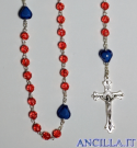 Corona del Rosario Madonna miracolosa cuori blu
