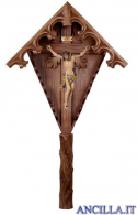 Croce da giardino in legno d'abete con Cristo dipinto a olio