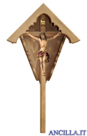 Croce da giardino in legno d'abete con Crocifisso Nazareno dipinto a olio (rosso)