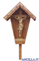 Croce da giardino in legno di larice con Cristo Leonardo naturale