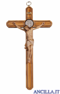 Croce di San Benedetto in legno d'ulivo con Cristo Siena colorato (bianco)