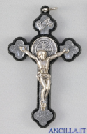 Croce gotica metallo nero e smalto argento