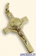 Croce-medaglia di San Benedetto oro 18kt e diamante