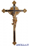 Crocifisso Leonardo anticato oro zecchino - croce barocca con raggi
