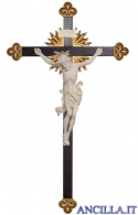 Crocifisso Leonardo con aureola legno naturale non dipinto - croce barocca con raggi