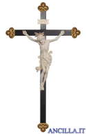 Crocifisso Leonardo con aureola legno naturale non dipinto - croce barocca