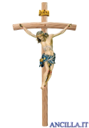 Crocifisso Raffaello dipinto a olio (blu) - croce curva chiara