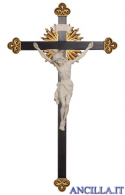 Crocifisso Siena con aureola legno naturale non dipinto - croce barocca con raggi