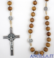 Corona del Rosario ulivo su corda e croce-medaglia di San Benedetto