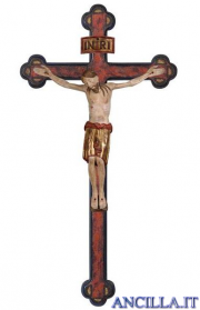 Cristo San Damiano finitura antica e manto oro su croce antichizzata barocca
