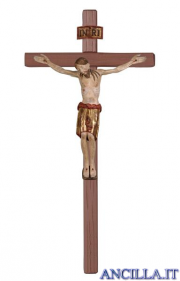 Cristo San Damiano finitura antica e manto oro su croce diritta