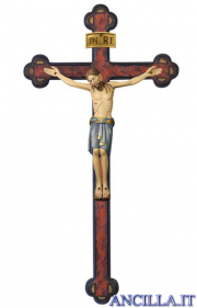 Cristo San Damiano dipinto a olio su croce antichizzata barocca