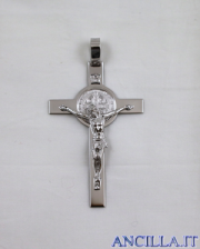 Croce-medaglia di San Benedetto argento 925°/°° rodiato lucido
