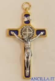 Croce-medaglia di San Benedetto ottone bagno oro