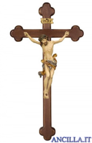 Crocifisso Leonardo anticato oro zecchino - croce barocca scura