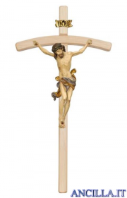 Crocifisso Leonardo anticato oro zecchino - croce curva chiara