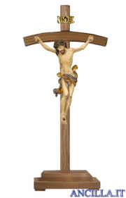 Crocifisso Leonardo anticato oro zecchino - croce curva con base