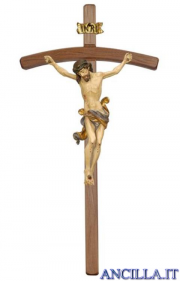Crocifisso Leonardo anticato oro zecchino - croce curva scura