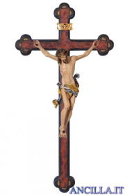 Crocifisso Leonardo dipinto a olio - croce anticata barocca