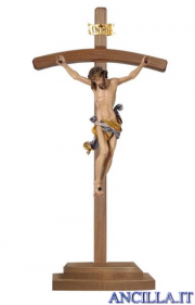 Crocifisso Leonardo dipinto a olio - croce curva con base