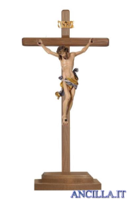 Crocifisso Leonardo dipinto a olio - croce diritta con base - sconto 10%