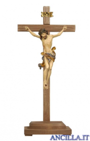 Crocifisso Leonardo anticato oro zecchino - croce diritta con base