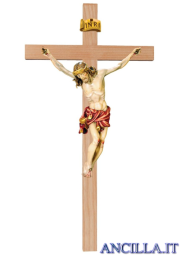 Crocifisso Raffaello dipinto a olio (rosso) - croce diritta liscia chiara
