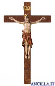 Crocifisso Romanico con corona su croce diritta (rosso)