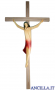 Corpo di Cristo stilizzato (rosso) su croce diritta moderna chiara
