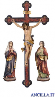 Gruppo di crocifissione Leonardo dipinto a olio con croce barocca