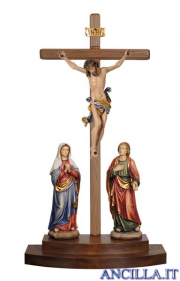 Gruppo di crocifissione Leonardo dipinto a olio con croce da appoggio diritta