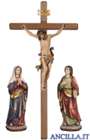 Gruppo di crocifissione Leonardo dipinto a olio con croce diritta