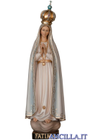 Madonna di Fatima pellegrina con corona in legno olio