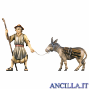 Pastore che tira l'asino con legna Ulrich serie 15 cm