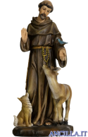San Francesco d'Assisi con lupo e cerbiatto pasta di legno