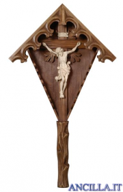 Croce da giardino in legno d'abete con Cristo naturale