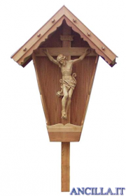 Croce da giardino in legno di larice con Cristo Leonardo naturale resistente all'acqua