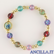 Bracciale elastico multicolore Madonna miracolosa e Santa Teresa