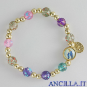 Bracciale elastico multicolore Madonna miracolosa e Santa Teresa