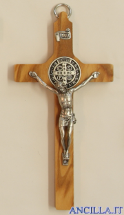 Croce-medaglia di San Benedetto in legno d'ulivo